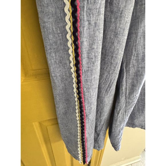 For Cynthia Ric Rac trimmer chambray wide leg pants boho coastal beachy linen L - Picture 6 of 7